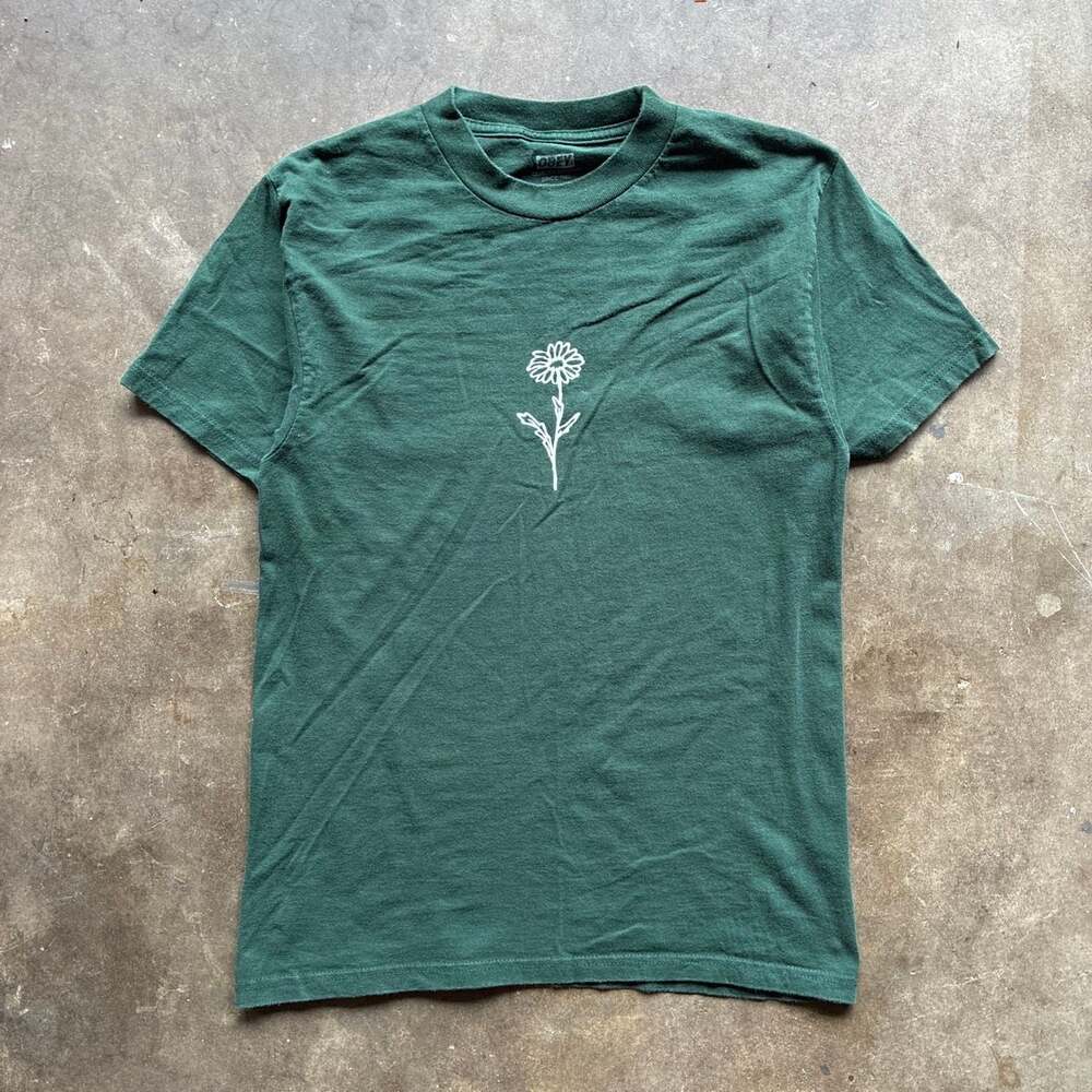Obey Green Flower Daisy Graphic T-Shirt Size Small